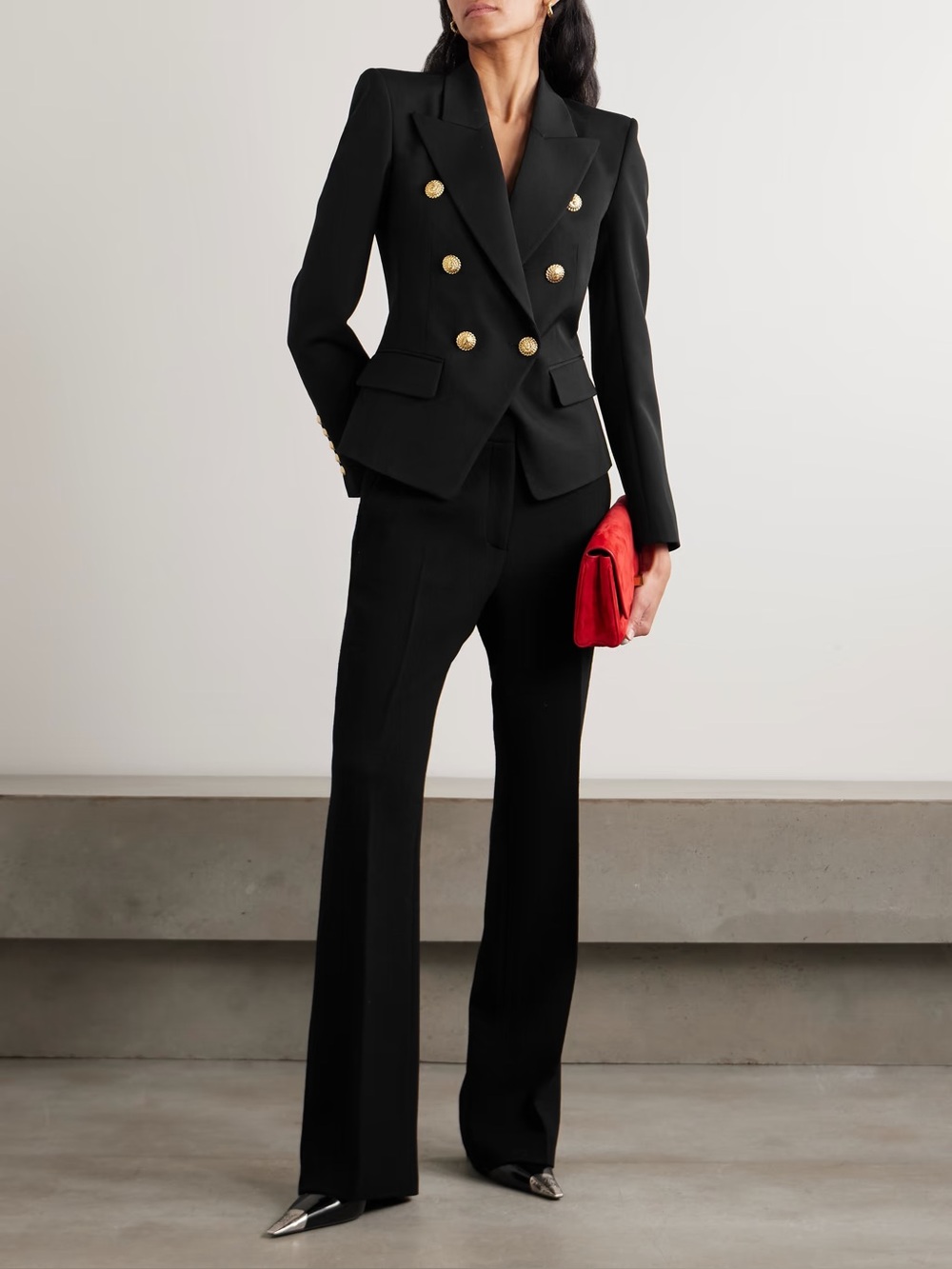 Authentic BALMAIN Double-breasted grain de poudre wool blazer
